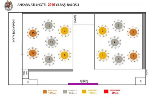 Atlı Otel Yılbaşı Masa Planı