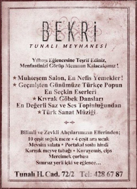 Bekri Tunalı Meyhanesi 2012 Yılbaşı Programı