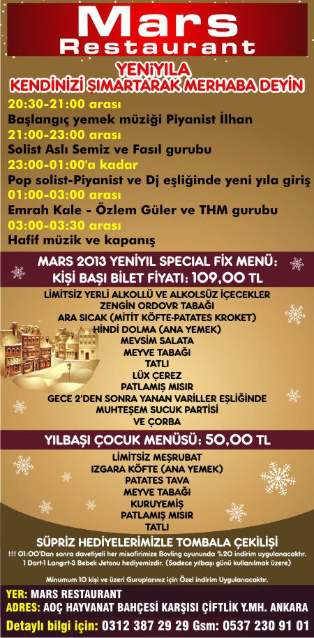 Mars Restaurant Yılbaşı Afişi