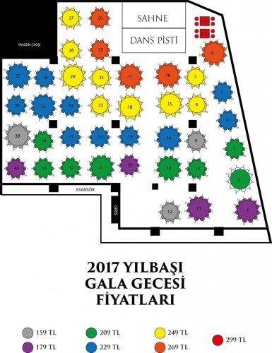 Vivaldi Hotel Yılbaşı 2017 Masa Düzeni