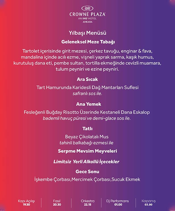 Crowne Plaza Ankara Modern Orkestrası Yılbaşı 2023