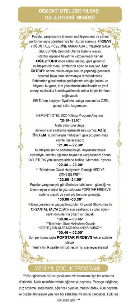 Demonti Hotel Ankara 2020 Yılbaşı Programı 