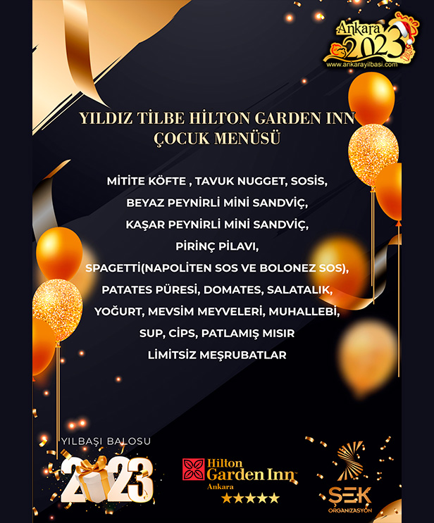 Hilton Garden Inn Ankara Yılbaşı Çocuk Menüsü 2023