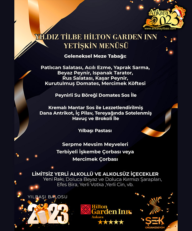 Hilton Garden Inn Hotel Ankara Yılbaşı Menüsü 2023