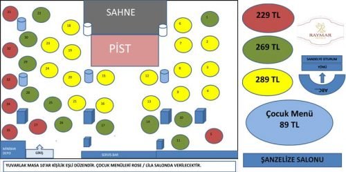 Raymar Hotel Ankara 2020 Yılbaşı Masa Planı