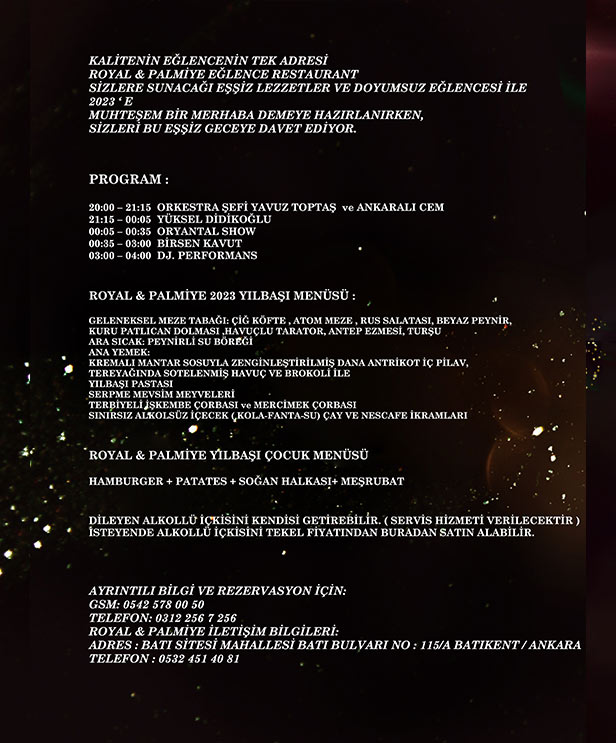 Royal Palmiye Batıkent Eğlence Restoran Yılbaşı 2023