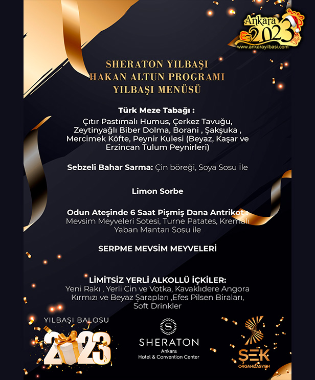 Sheraton Ankara Yılbaşı Menüsü 2023